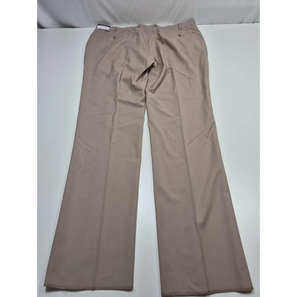 Giles & Jasper Suit Pants Mens 42x36 Beige Wool Stretch Dress Unhemmed NWT